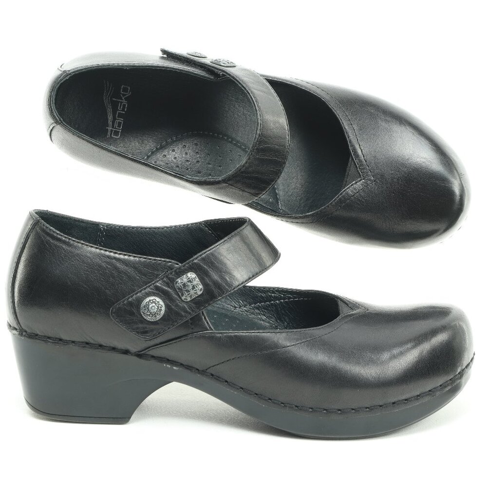 Dansko Tandy Mary Jane Leather Clogs Women's EU 39 Black